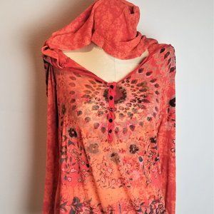 Free People Womens Shirt LG Long Sleeve Hoodie Sun